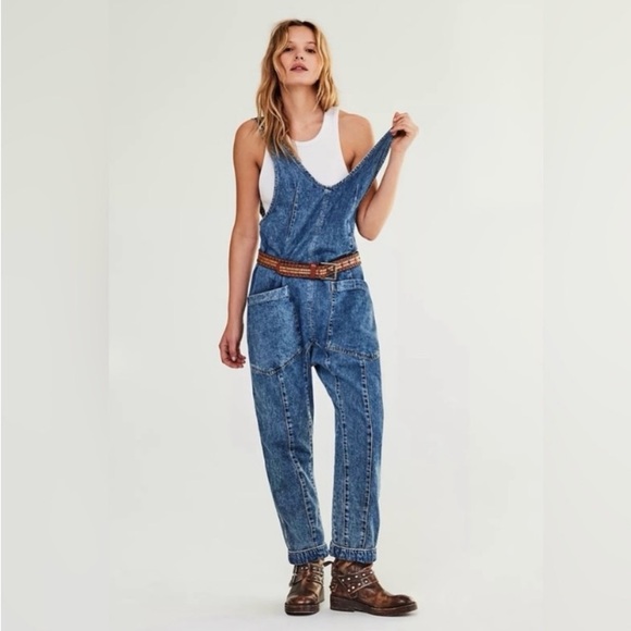 FREE PEOPLE High Roller Denim Jumpsuit Overalls - Picture 14 of 14